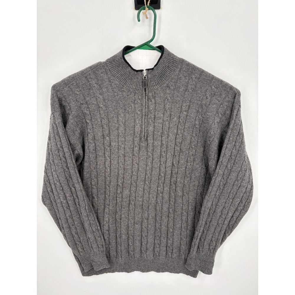 Belvedere Men's 100% Cashmere Grey 1/4 Zip Cable Knit Sweater, XL, Made in ITALY